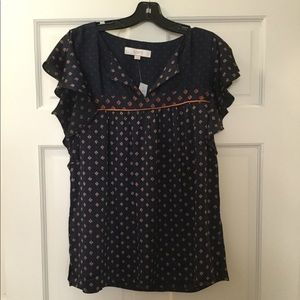 Loft Split Neck Flutter Top
